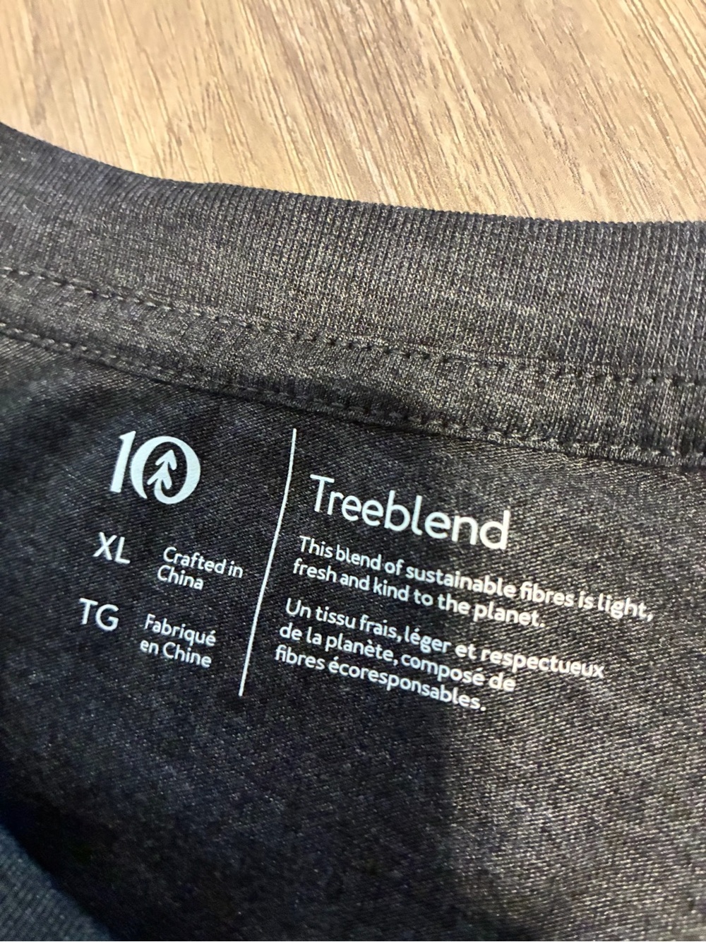 Men's Charcoal Grey Crew TenTree Neck T-Shirt with Embroidered Logo - Picture 4 of 4